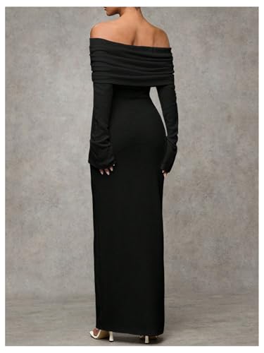 SOLY HUX Women's Off The Shoulder Maxi Dress Long Sleeve Bodycon Ruched Party Wedding Guest Long Dresses2