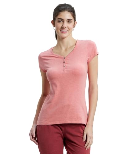 Image of Jockey UL03 Women's Super Combed Cotton Elastane Stretch Slim Fit Solid V Neck Henley Styled Half Sleeve T-Shirt