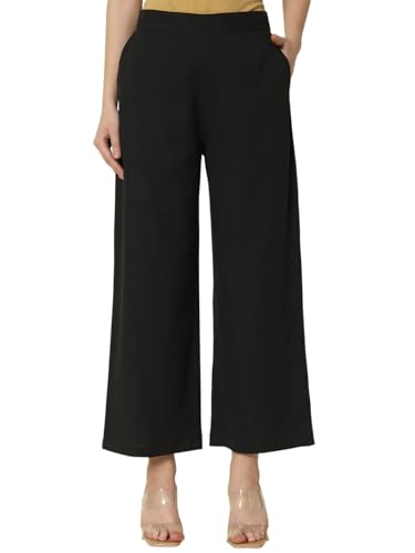 Image of FIORRA Womens Loose Mid Rise Cotton Solid Palazzo