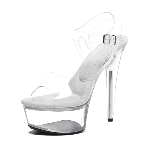 Women's Clear Platform High Heels, 6in Heels, Sexy Platform Heels Ankle-Strap Stiletto Pole Dance Shoes Exotic Sandal