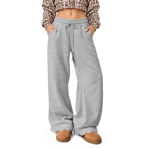 Wide Leg Sweatpants Women Baggy Scalloped Hem Lounge Sweatpants Pants - image 7