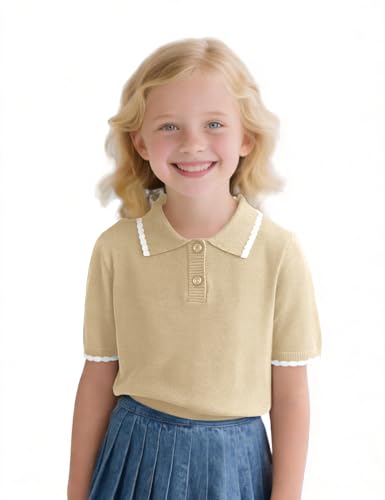 Image of Girls Short Sleeve Polo Shirt V Neck Button Down Shirts Summer Knit School Uniform Crop Tops