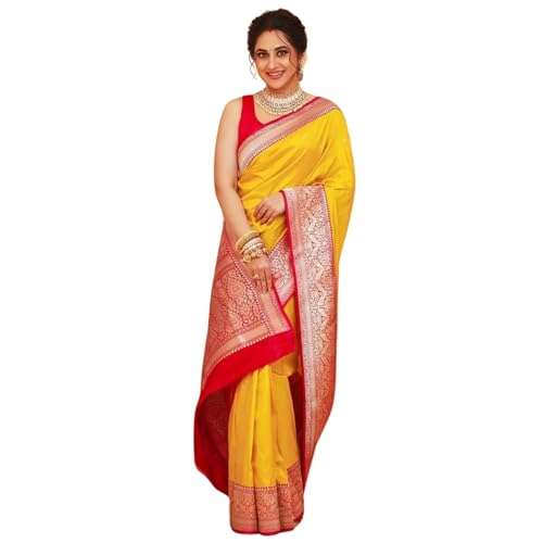 Image of Women's Soft Semi Silk Banarasi Saree and Unstitched Blouse Piece with Jacquard Zari Woven Stylish | Traditional sarees for women