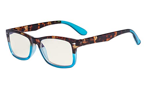 Image of Eyekepper Blue Light Filter Reading Glasses - Reduce Eye Strain Computer Readers - Tortoise /Blue 0.0x