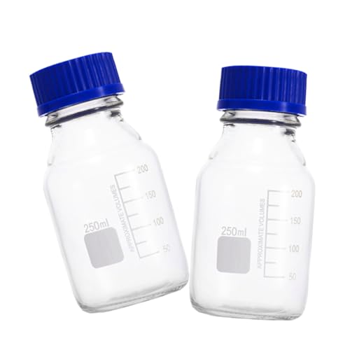 MAGICLULU 2pcs Graduated Glass Lab Reagent Bottles Sample Bottles Lids Refillable Storage for Lab Industry Home