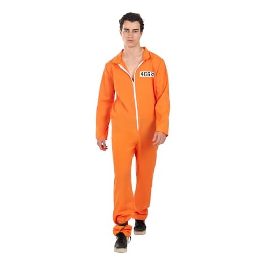 Funidelia Disfraz de Convicto Naranja para Hombre, Mono de preso convicto para adulto, Disfraces de Carnaval, Halloween y Despedidas – Talla S - M