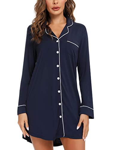 Image of Leikar Nightgowns for Women Button Up Labor Delivery Gown Sleep Shirts