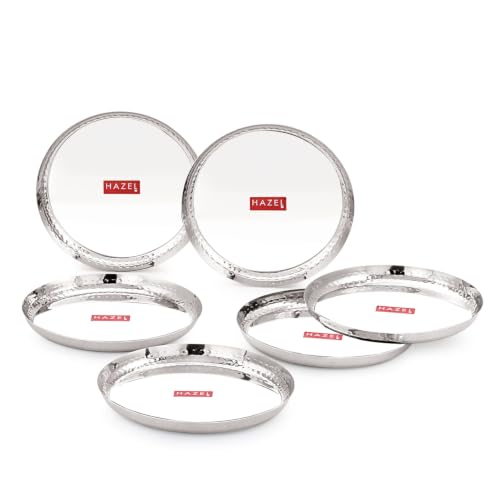 Image of HAZEL Hammered Stainless Steel Dinner Plate, 23cm, Set of 6