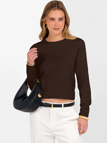 Image of ANRABESS Women's Long Sleeve Sweaters Cropped Crew Neck | Business Casual Tops,Light Weight Comfy Knit,Pullover ShortSweater,Basic Classic,Fall Fashion Winter Layer Clothes