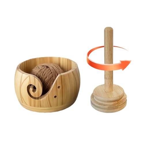 Image of Yarn Bowl with Wooden for Storage | Handmade wood yarn bowl with lid /holder, 2-in-1 tangle-free knit /crochet organizer, smooth no-snag, ideal crafter gift.