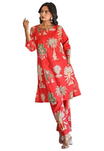 Ensemble kurta rouge LookMark contre l'inconfort quotidien vêtement fluide avec pantalon M