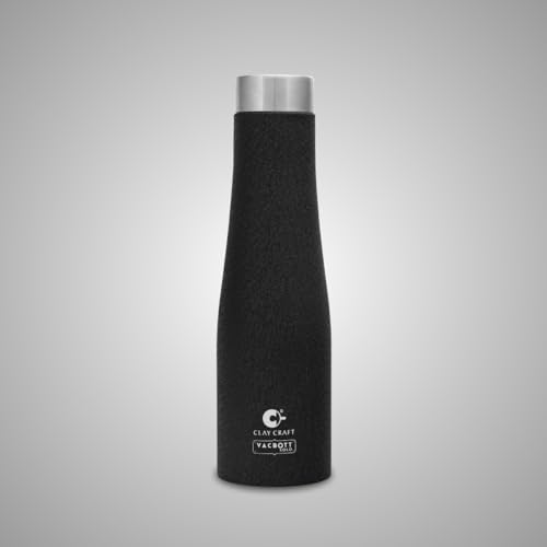 Image of Clay Craft Vacbott Petra Single Walled Non Insulated Water Bottle, 1000 ml - 1 Piece (Black) Steel Water Bottles for School, Office, Home, Gym, Water Bottle for Men Leakproof, Rust Free Steel Bottle