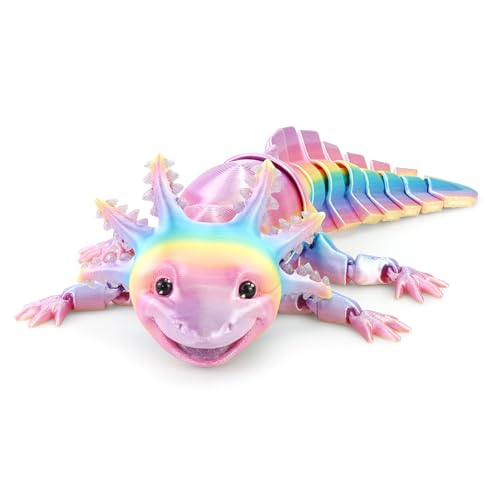 TiTiC 3D Printed Axolotl Fidget Toy, 3D Printed Animals Toy,Articulated Flexible Axolot Fidget Toy, Fun Gift (Rainbow, 10 in)
