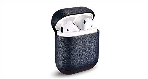 ICARER Nappa Airpods Case (Blue), Premium genuine Leather, Compatible with Airpods 1&2, Simple design & protects against bumps and drops, full protection for your airpods,