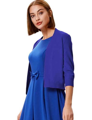 GRACE KARIN Womens 3/4 Sleeve Cropped Cardigan Sweaters Dressy Bolero Shrugs for Dress Summer Lightweight Cardigans XL Sapphire Blue — view 4