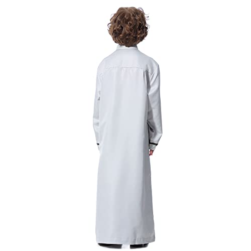 Tobe garçon en tissu imprimé rayures - Robe islamique grise style Dubaï 9-10 ans - 4