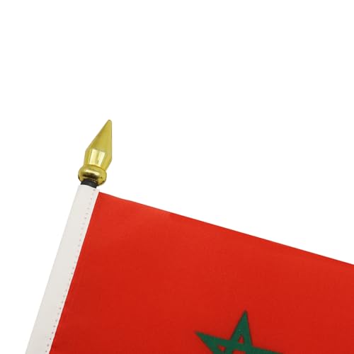 AZ FLAG - Tischflagge Marokko - 15x10 cm Goldene Splitze - Marokkanische Tischfahne 10 x 15 Cm - Flaggen