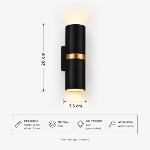 Image of Modern Black Gold LED Wall Light | Up Down Wall Lamp | Wall Sconce (Black)