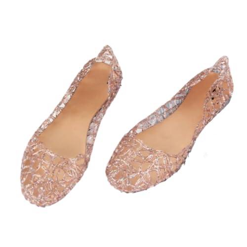 Jelly Mesh Ballet Flats for Women Sparkly Jelly Sandals Clear Hollow Water Slides Slip on House Slippers Wide Lightweight Breathable No Slip Dressy Ballerina Shoes Summer Beach Party Cruise Vacation