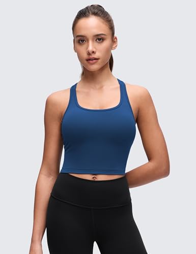 Image of CRZ YOGA Butterluxe Racerback Crop Tank Tops | Light Support, Removable Pads, Yoga, Extremely Soft, Scoop Neck, Longline Sports Bras for Women