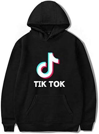 PUUE Fashion Girl TIK Tok Round Necklace Hoodies Sweatshirt Jumper for Funs (Black, Medium)