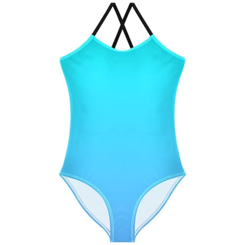 Pigsaly Girls One Piece Swimsuits Gradient Blue Kids Cross Back Swimwear Toddler Beach Sport Bathing Suit 3T