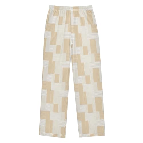 Boho Bohemian Geometric Long Pajama Pants Elastic Waist PJ Bottoms with Pockets S A1131862