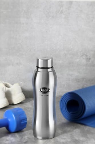 Image of CELLO Aqua Pro Stainless Steel Water Bottle 1000ml Set of 3 Pcs | ISI Certified, Single Walled | Leakproof, Rust Proof, Food Grade, Easy to Carry | Airtight Steel Bottle for Fridge, Office, Gym