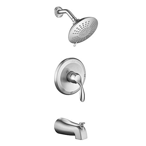 HOMELODY Shower Tub Kit, Tub and Shower Trim Kit (Valve Included) with 5-Spray Shower Head, Single-Handle Tub and Shower Faucet Set, Brushed Nickel