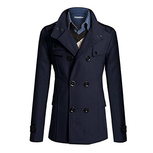 Image of Lu's Chic Men's Double Breasted Coat Korean Trenchcoat Fashion Dress Jacket Slim Fit Business Casual