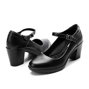 Cusolemore Mary Jane Heels with Arch Support, Closed Round Toe Chunky Pumps for Women, Comfortable Block Heel Dress Shoes