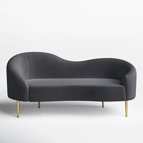Image of Rosewood Luxury Curved Sofa in Premium Velvet-Fabric | Solid Wood Structure | High Density Foam | Sturdy Golden Legs | Comfortable & Stylish Couch for Modern Living Room (Grey, 2 Seater)