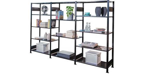 SCHULTE Lagertechnik Raumteiler-Komplett-Set 2.000 x 3.000 x 500 mm HxBxT, inkl. 14 MULTIplus 150 Fachböden, schwarz, 1 Grundregal + 2 Anbauregale