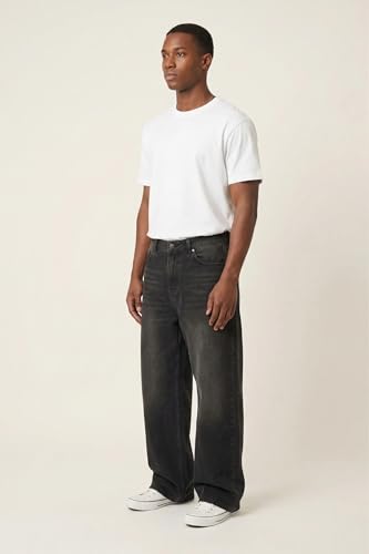 Image of Plaid&Plain Men's Baggy Jeans Wide Leg Heavyweight 100% Cotton Loose Fit