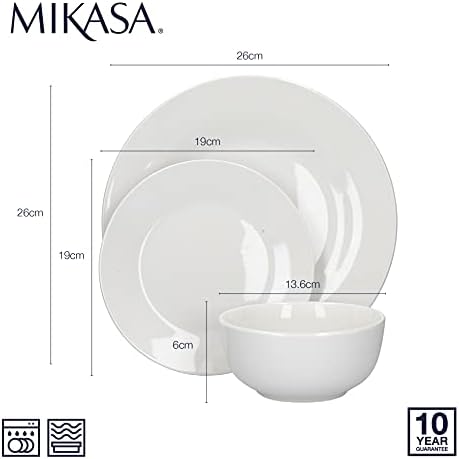 Mikasa Alexis Dinner Set, White Porcelain Minimalist Plates and Bowls, 12-Piece Set