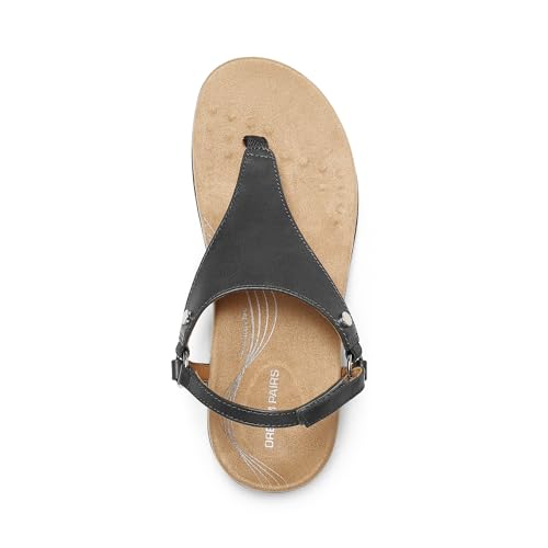 DREAM PAIRS Women's Flat Sandals Arch Support Orthopedic Comfortable Soft Cushion Summer T-Strap Walking Thong Sandals,Size 9,Grey-Pu,SDFS2407W