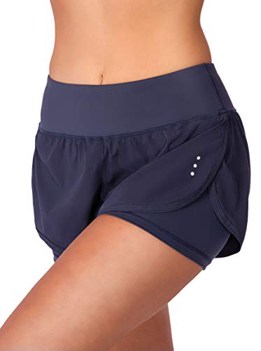 Soothfeel Women's 2 in 1 Running Shorts Workout Athletic Gym Yoga Shorts for Women with Phone Pockets Navy Blue - Thumbnail 3
