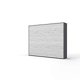 Invento Lit d'armoire rabattable horizontal Lit fonctionnel Lit d'appoint pliable Armoire avec lit pliable intégré Chambre d'amis Salon Chambre à coucher 160 x 200 (gris mat/chêne monaco