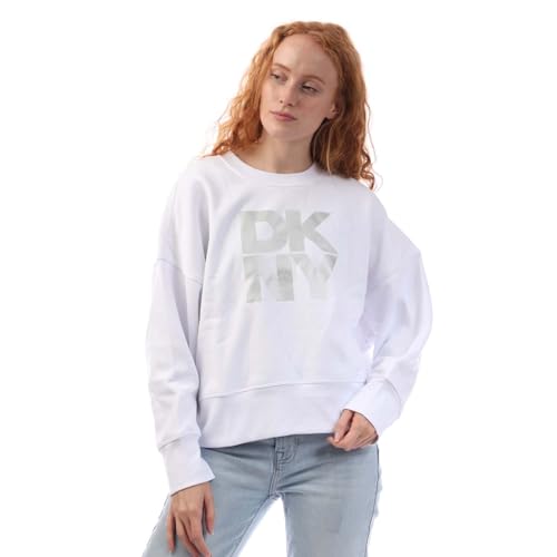 DKNY Women's Foil Logo Crew Neck Sweat in White