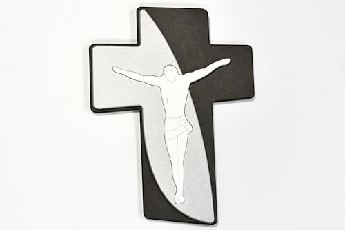 Crucifix mural résine argenté noir 40x30cm grand crucifix décoration maison Lourdes
