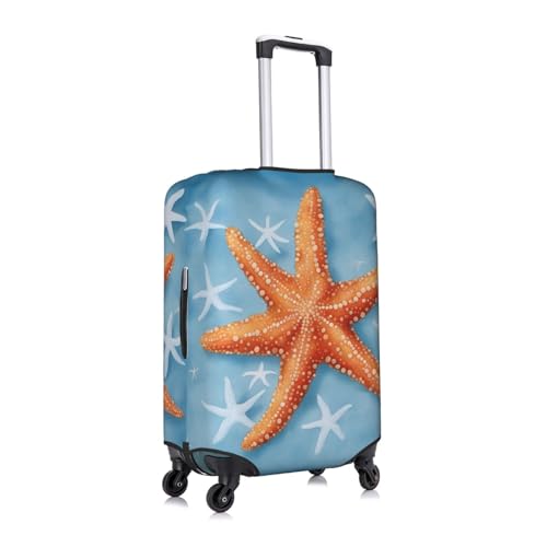 Blue Background Starfish Print Travel Elastic Suitcase Luggage Baggage Cover Protector, Washable And Anti-Scratch3