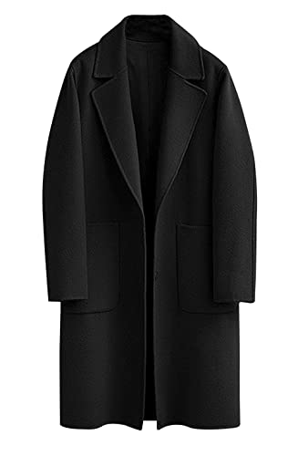 Chouyatou Women's Winter Hidden Single Breasted Long Wool Coat Formal Office Wool Overcoat (Large, Black) #TOP3