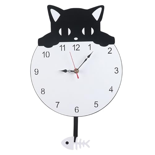 Horloge murale en forme de coeur - Horloge murale Biialetti en forme de coeur | Ohorloge de Paarete à F0rma de chat | Chat mignon sans Tic-tac Avec Queue |...