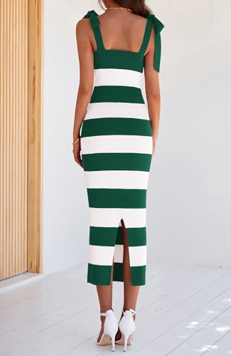 Image of BTFBM Casual Spring Dresses for Women 2025 Sleeveless Spaghetti Strap Striped Maxi Dress Party Beach Long Dress