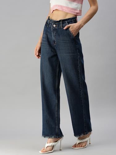 Image of SHOWOFFFF Women Wide Leg Jeans | Denim Jeans for Womens | Mid-Rise Regular Length Jeans for Women's