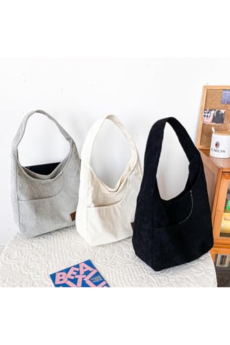 Image of Corduroy Fabric Shoulder Bag Retro Hobo Bag Casual Tote Bag | Multiple Pockets / Wide Strap / Foldable Purse