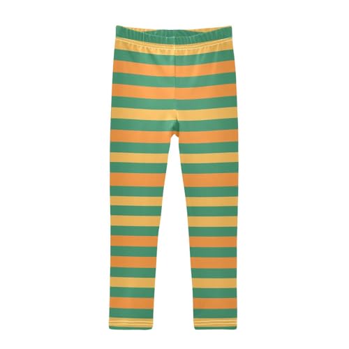 ALAZA Girls' Leggings Children's Yoga Pants Skinny Printed Dance Green Orange Stripe Comfortable 4T