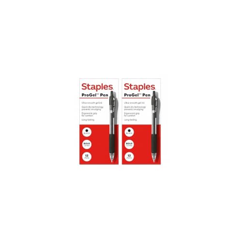 Image of STAPLES ProGel Retractable Gel Pen, Bold Point, 1.0mm, Black Ink, 2 /Pack