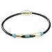 Luvi Damen Lederarmband Goldschimmer I Schmuck Armband aus Leder mit goldfarbigem Schmuckelement - handgemacht, Schwarzes Leder + blau, L - 20cm