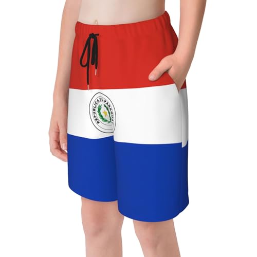 Flag of Paraguay Youth Beach Pants, Soft and Breathable, with Drawstring Waist, Suitable for Sports and Leisure.4